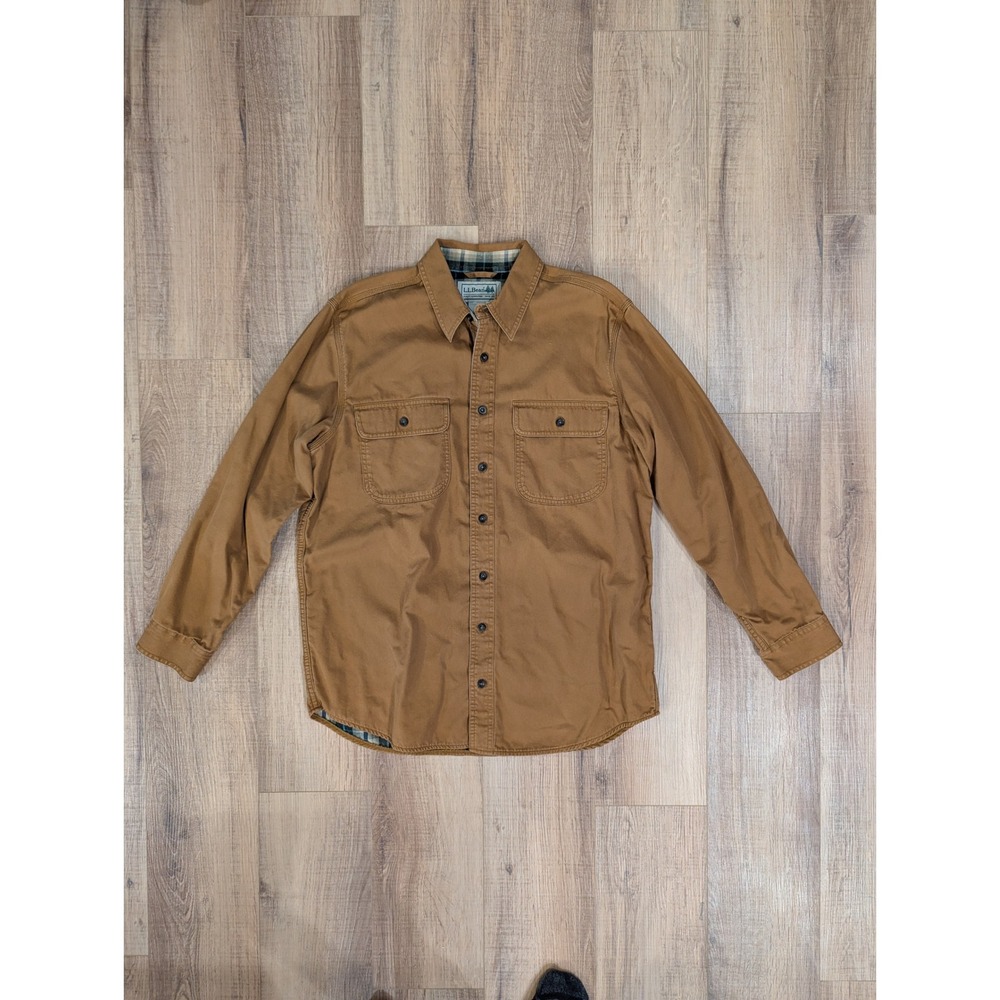 LL Bean Hurricane Shirt Mens M Reg Saddle Tan Flannel Lined Work Jacket 278634